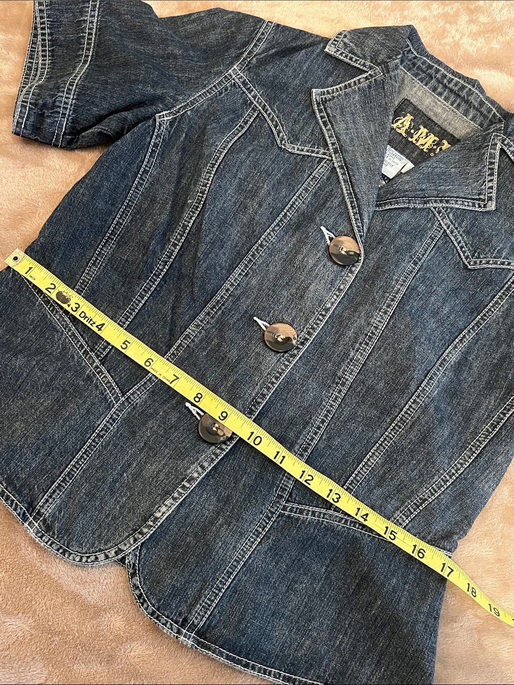 Vintage AMI Button Down Denim Short-Sleeve Shirt Jacket - Size S - Picture 6 of 13